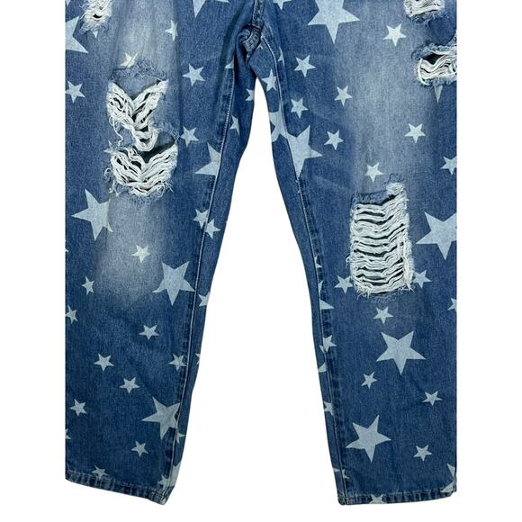 NWT Mekool Distressed Blue With Star Print High Waisted Jeans Pants Size 2XL - Picture 6 of 10